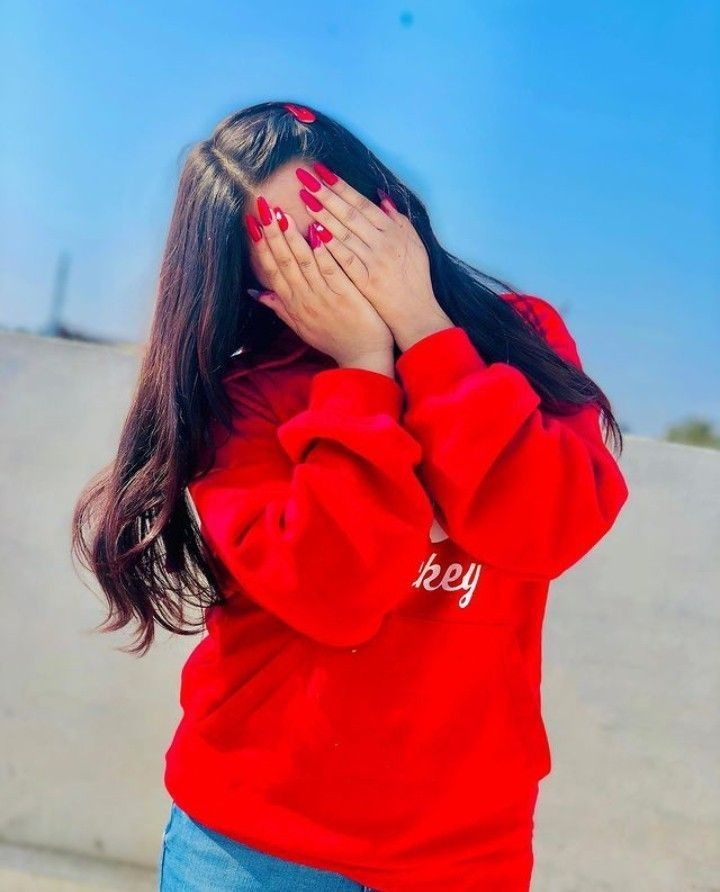 cute girl hide her face