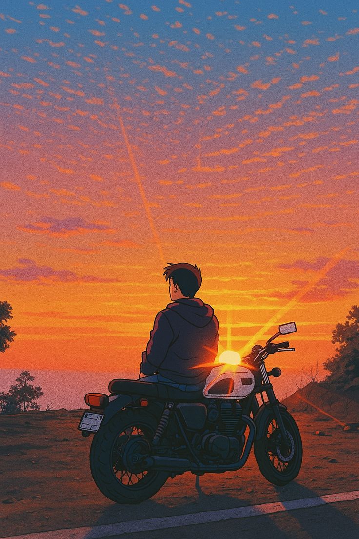 alone boy with motor cycle