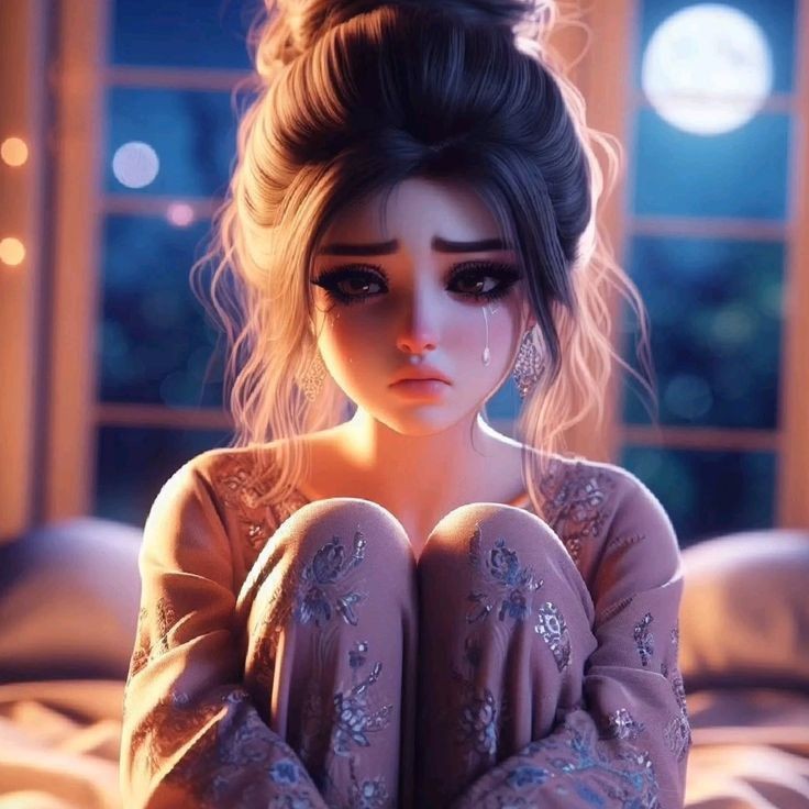sad little girl cartoon